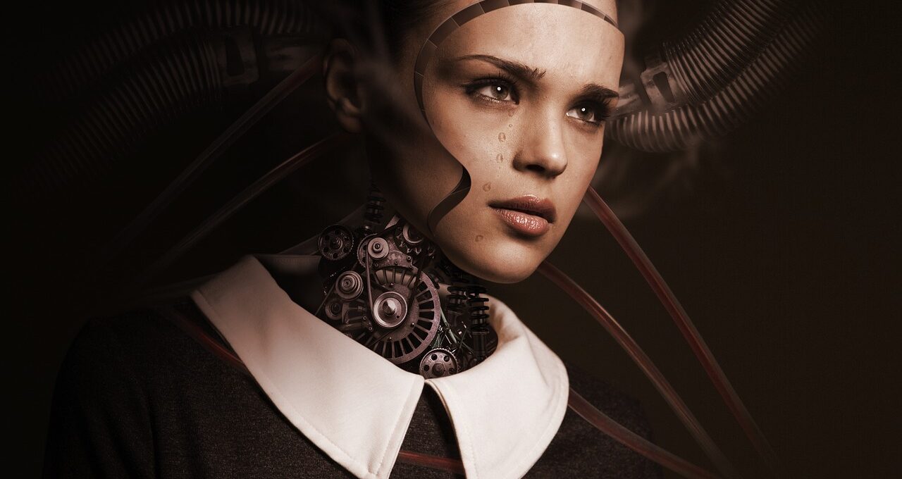 robot, woman, face