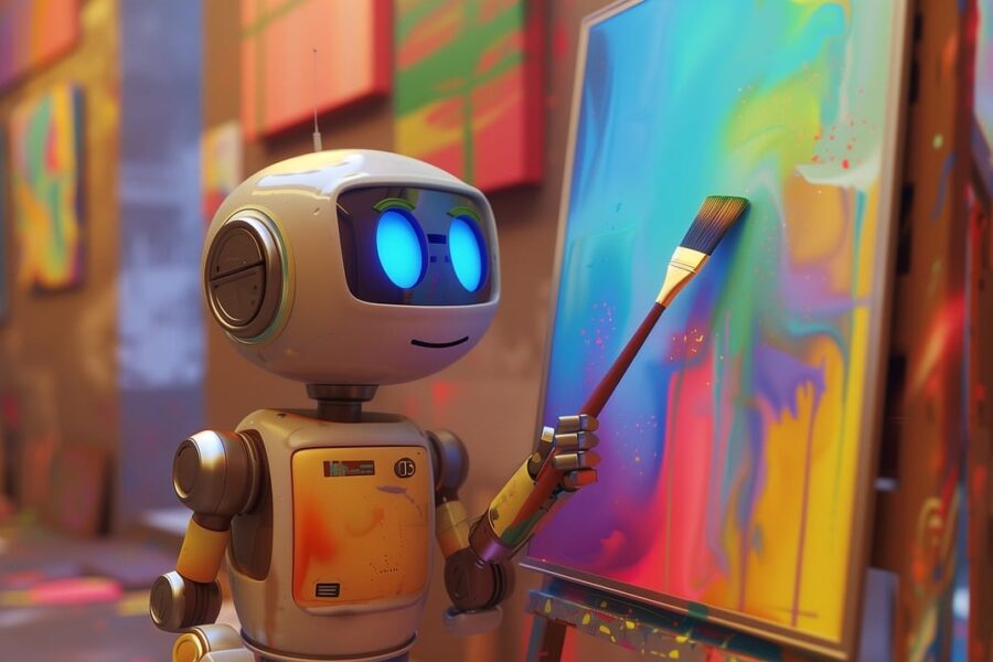 robot, paint, artist