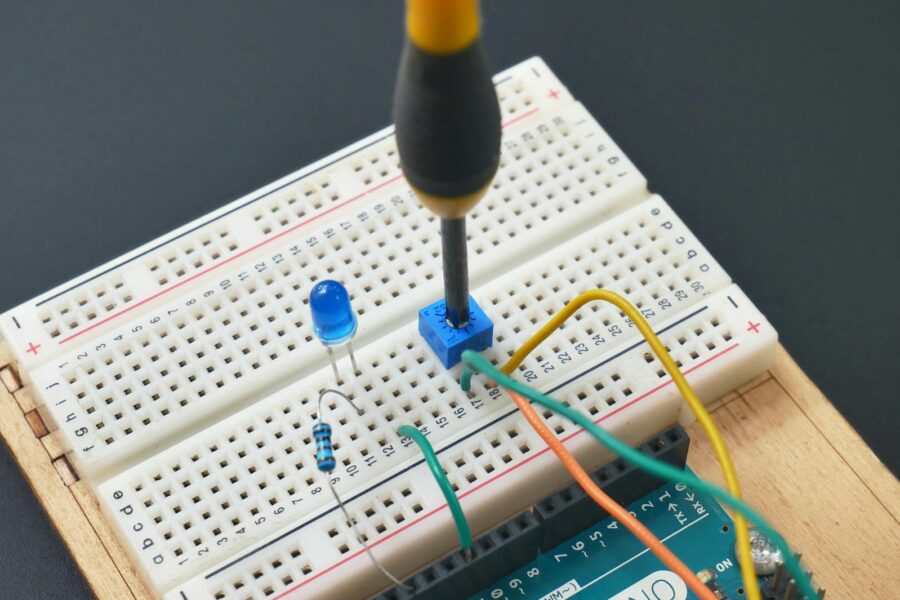 a soldering soldering tool is attached to a bread board