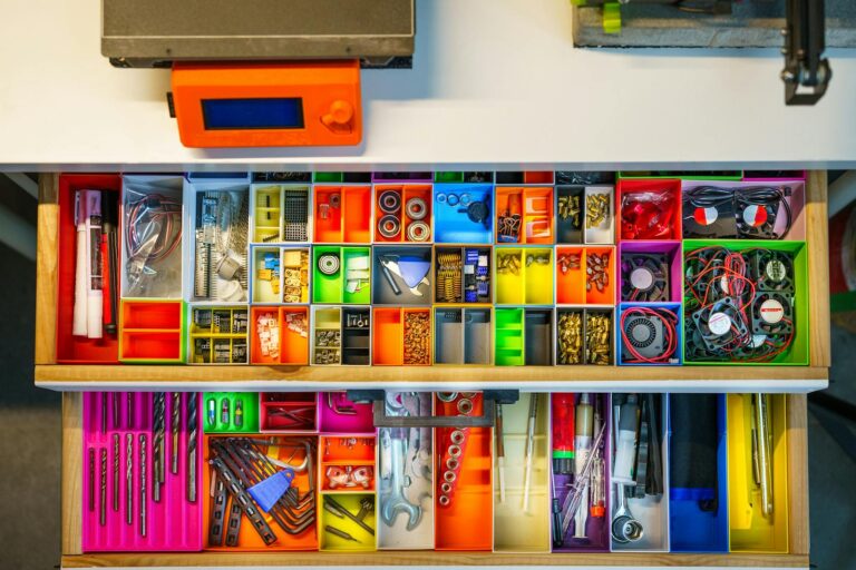 drawer with plastic printed dividers